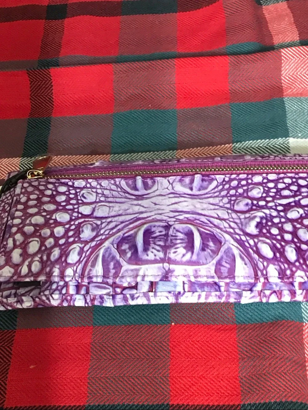 Brahmin Purple Embossed Croc-Pattern Wallet